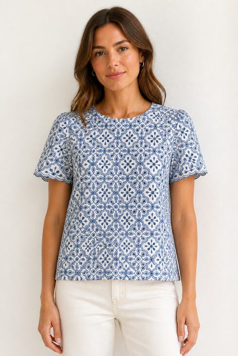 Sézane Tops - Sézane Women's Blue White Eyelet Embroidered Cotton Blouse Size 38